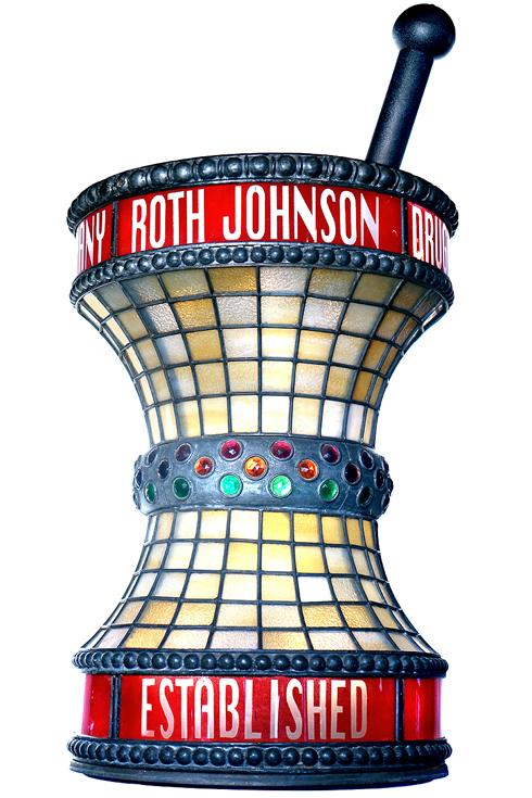 Jeweled Leaded Glass Apothecary Trade Sign…..  The Ross Johnson Drug Co Est.1924