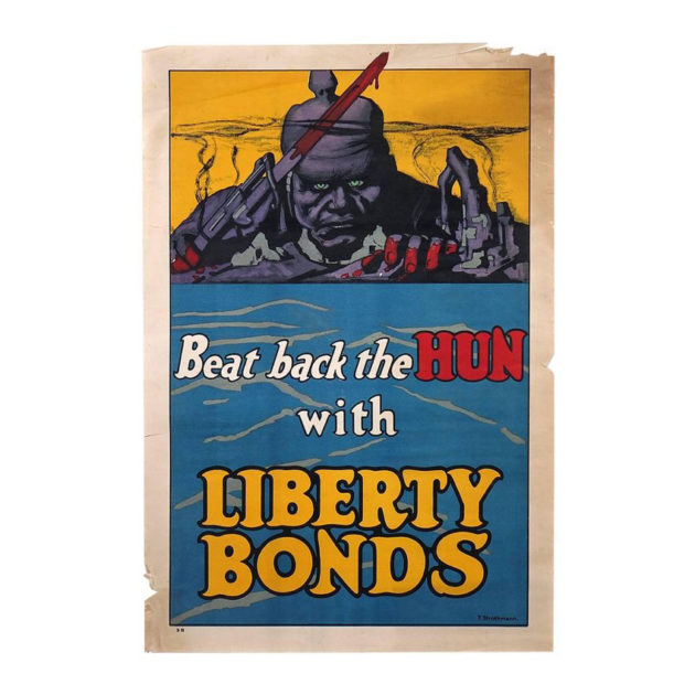 "Beat back the Hun with Liberty Bonds" Original WWI Propaganda Poster
